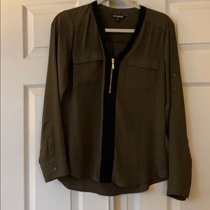 Olive green blouse with zipper detail